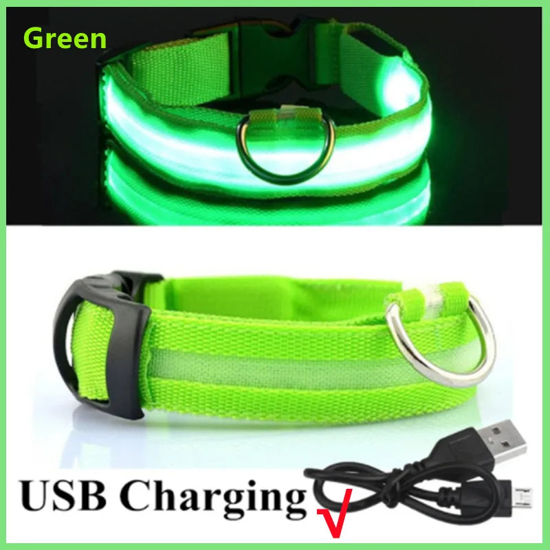 USB Rechargeable Luminous Collar Adjustable Led Glowing Dog Collar for Large Small Dogs Cat Night Light Collar Pet Safety Harness