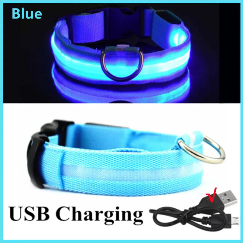 USB Rechargeable Luminous Collar Adjustable Led Glowing Dog Collar for Large Small Dogs Cat Night Light Collar Pet Safety Harness