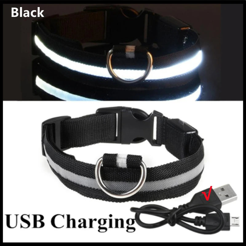 USB Rechargeable Luminous Collar Adjustable Led Glowing Dog Collar for Large Small Dogs Cat Night Light Collar Pet Safety Harness