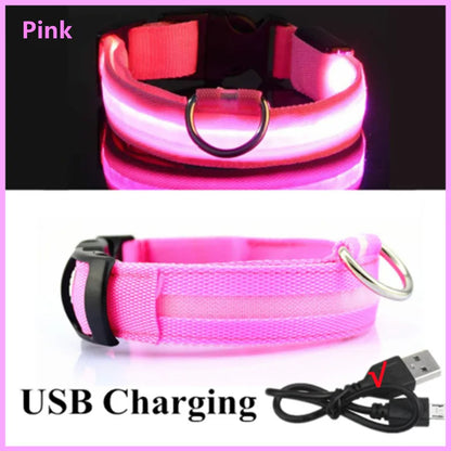 USB Rechargeable Luminous Collar Adjustable Led Glowing Dog Collar for Large Small Dogs Cat Night Light Collar Pet Safety Harness