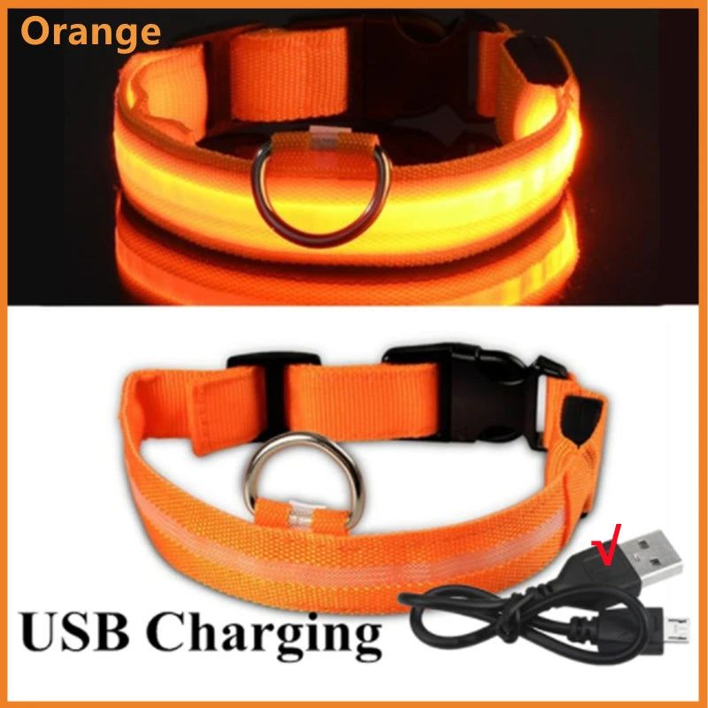 USB Rechargeable Luminous Collar Adjustable Led Glowing Dog Collar for Large Small Dogs Cat Night Light Collar Pet Safety Harness